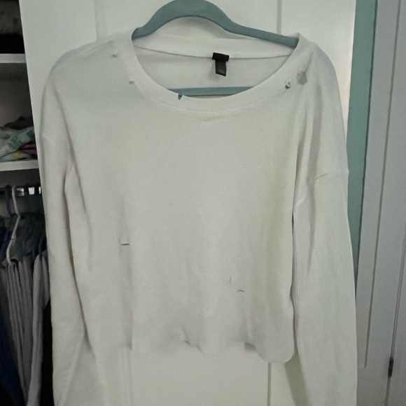 Distressed crop long sleeve waffle - Picture 1 of 6